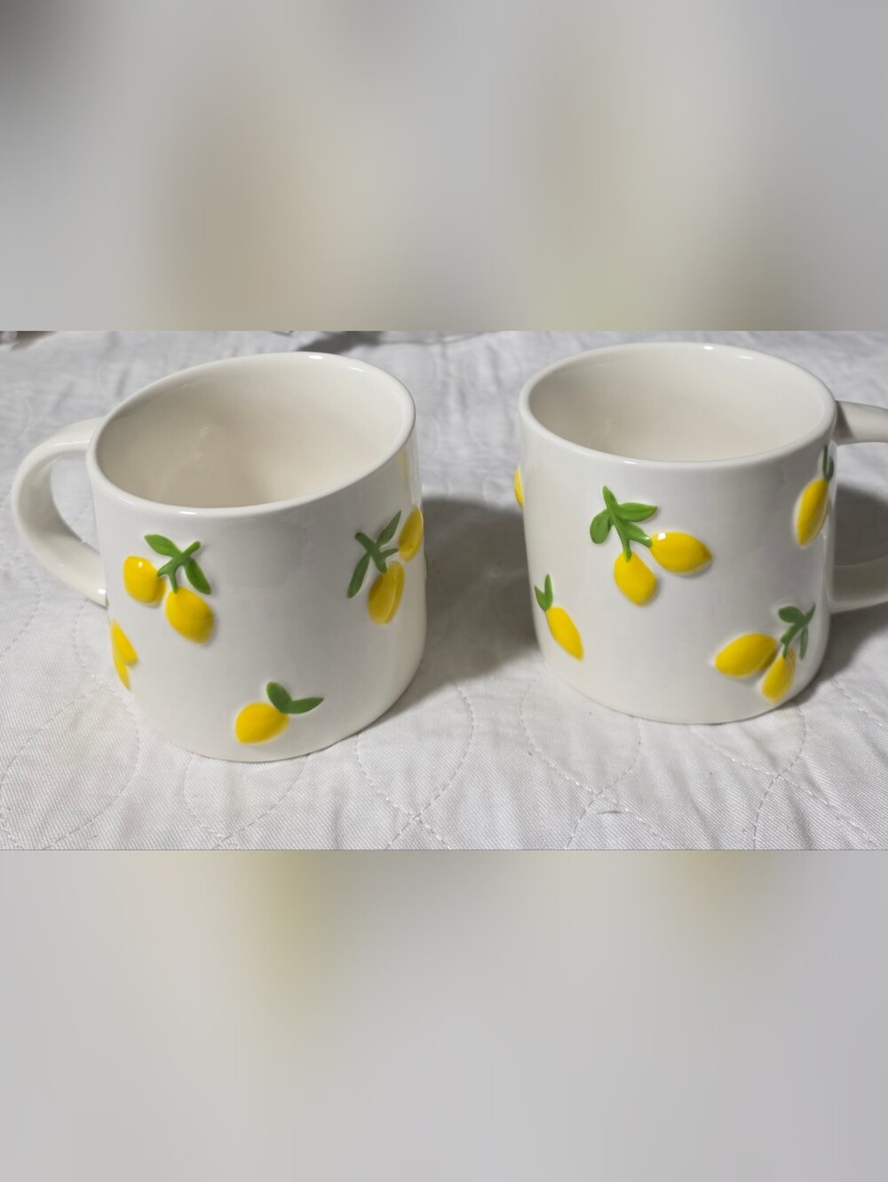 Ceramic Lemon Accent Mug Pair - White and Yellow